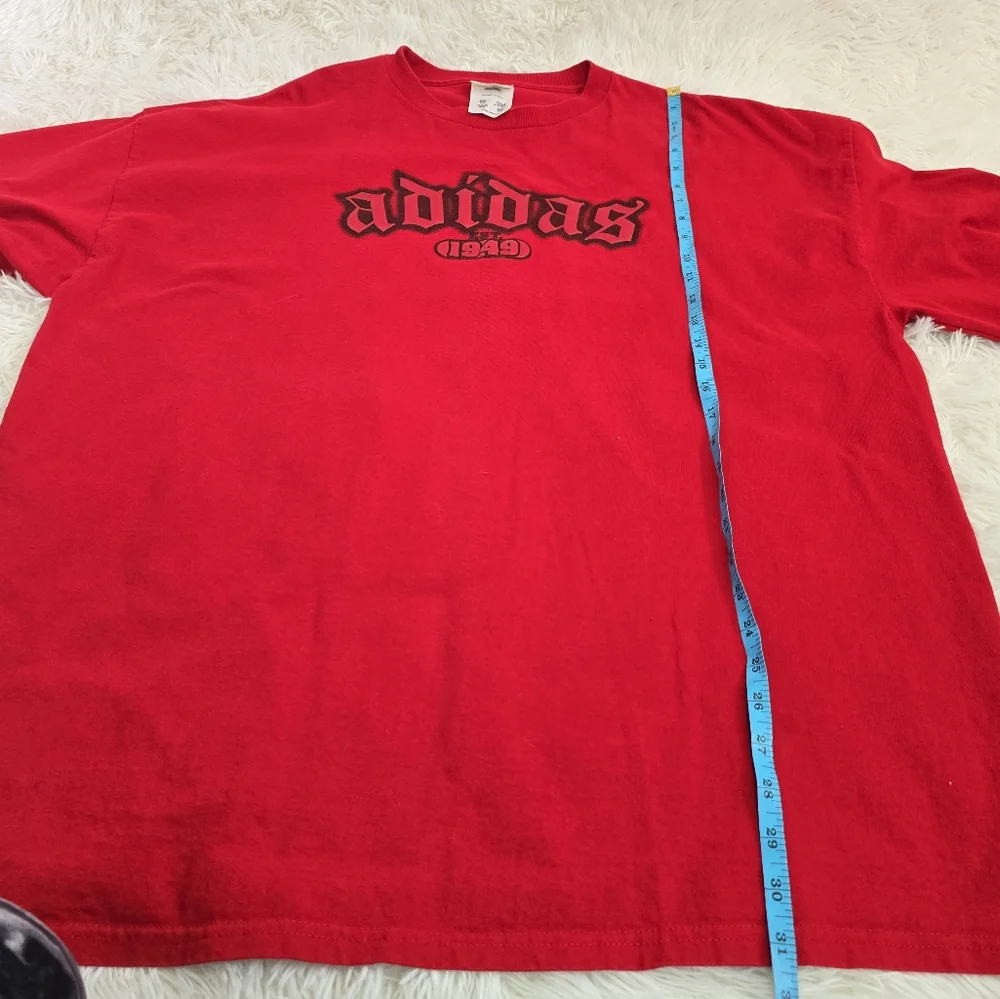 Y2K‎ Vintage Adidas Red Spray Paint Logo Oversized Tee Men's Size 2XL